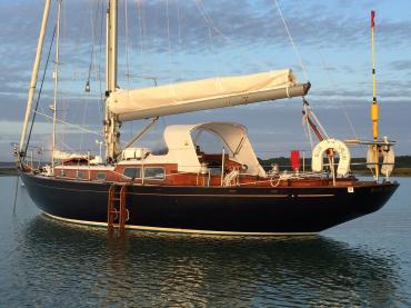 Blue Saluki at sunrise anchored
