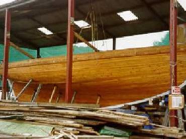 Kindly Light being restored at Gweek - starboard side view