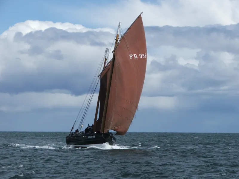 Reaper under sail, starboard bow view