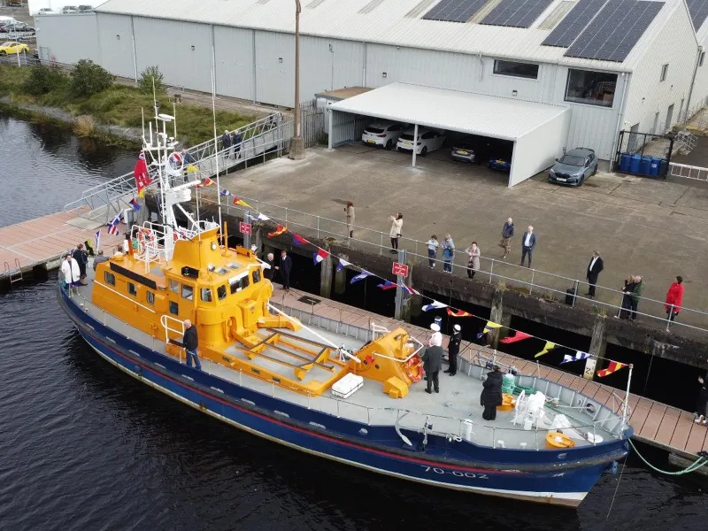 Grace Paterson Ritchie on the water viewed from above, starboard bow