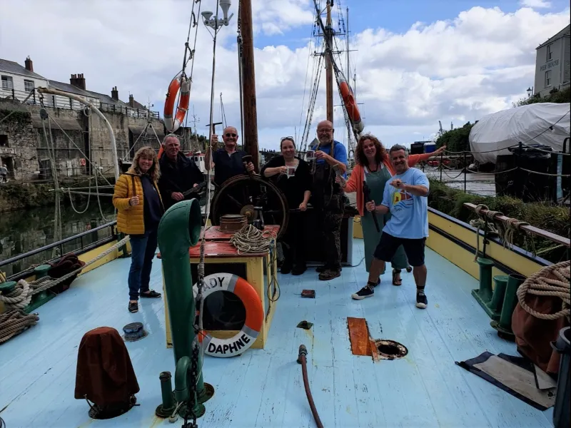 Friends of Lady Daphne on board the barge