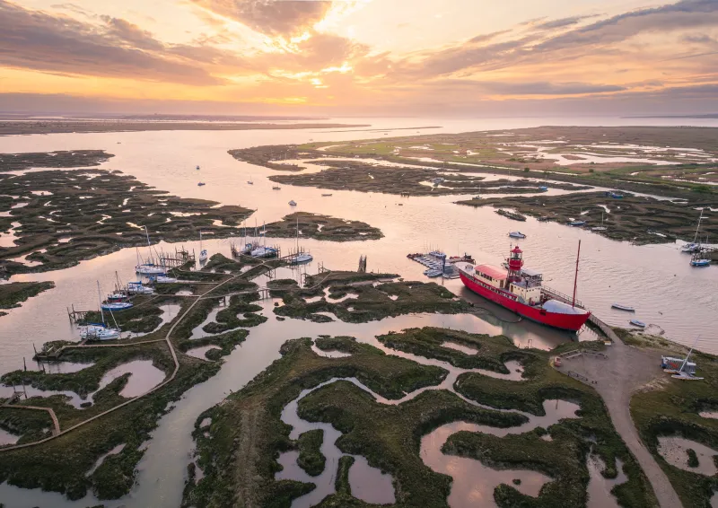 Tollesbury Saltings Sunrise from Above, by Dan Brand
