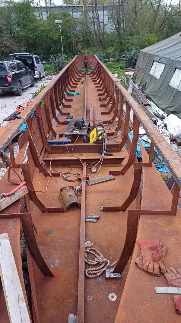 Norway during her build, detail of her internal steelwork