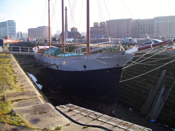 starboard bow, in dry dock