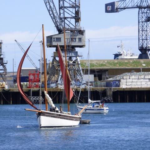 Gladys turning to anchor in Falmouth Harbour, August 2015