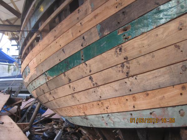 Gladys of Peel - hull planking restoration Mar 2012