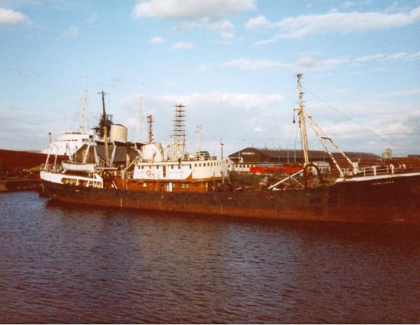 EXPLORER - alongside the quay at Leith. Starboard side.
