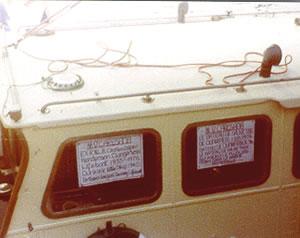 CARESANA - Dunkirk Little Ship notice in cabin window.