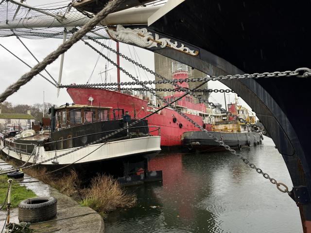 LV23 alongside in Sharpness Dock, Port side view