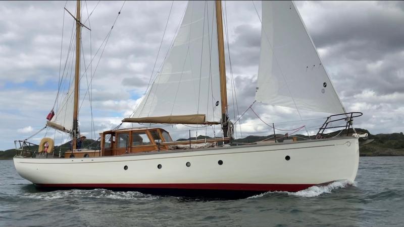 Glengour sailing with two new sails acquired for her 90th birthday