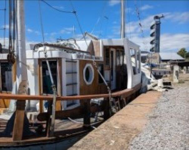 Maisie being refurbished, Exeter Quay 2024 