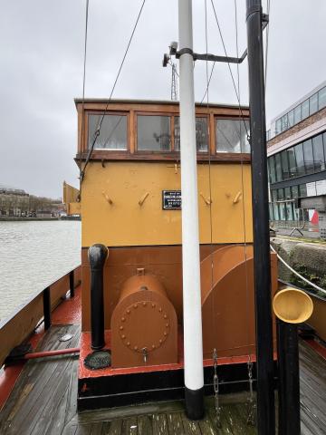 John King wheelhouse showing wooden addition on original open helming position