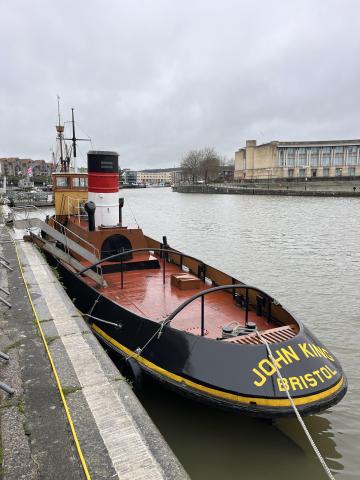 John King port quarter view alongside MSheds