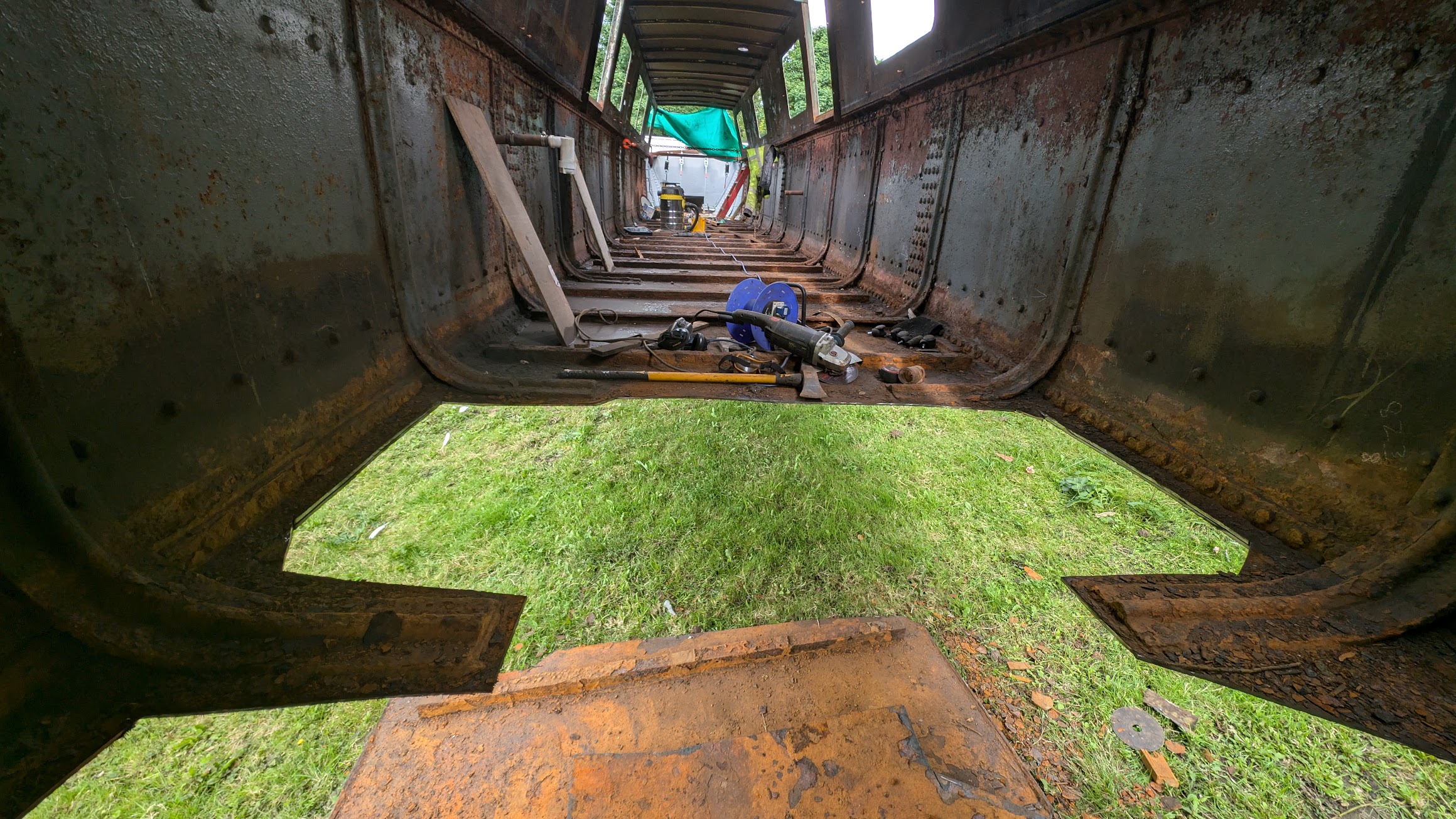 Virgo's interior and hull, undergoing restoration at Northwich